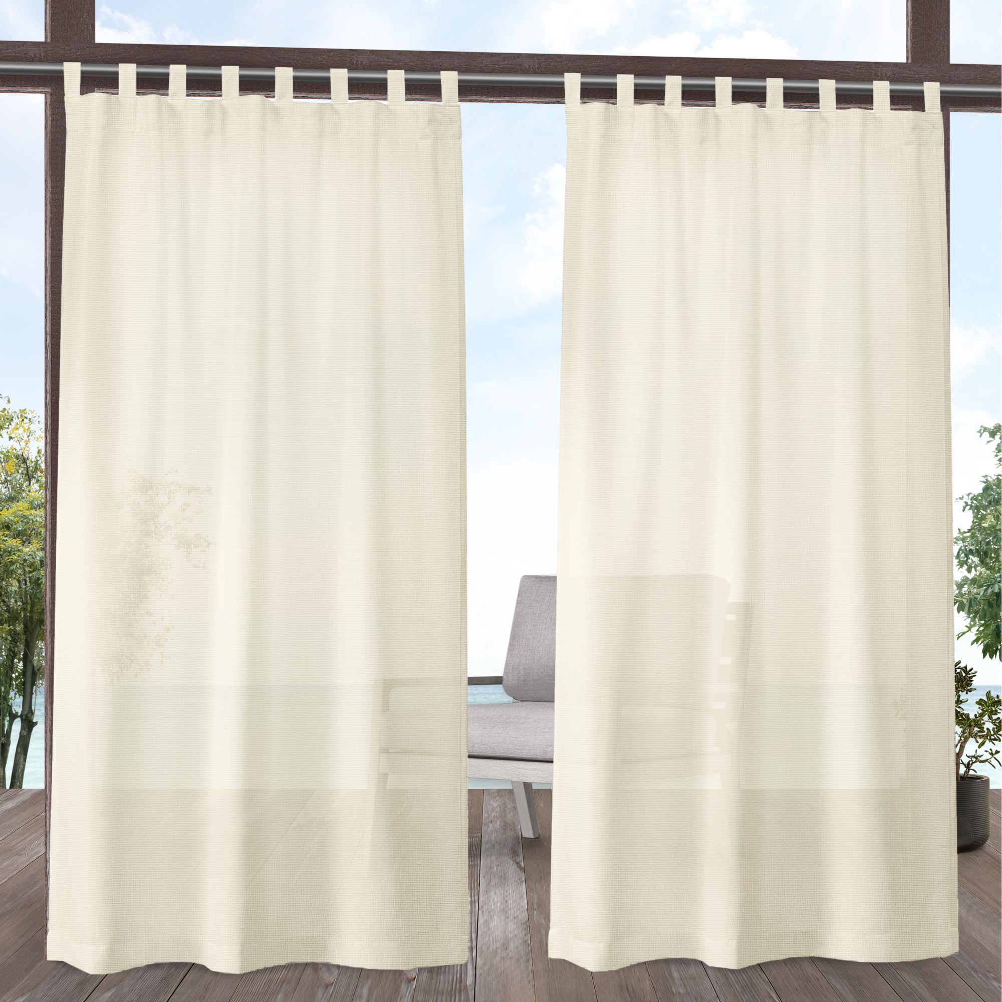 Exclusive Home Curtains Miami Semi-Sheer Indoor/Outdoor Tab Top Curtain Panel Pair, 54x120, Ivory