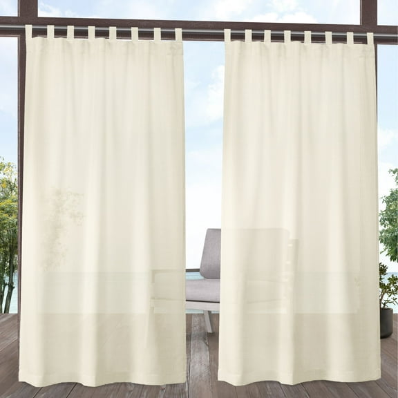Exclusive Home Curtains Miami Semi-Sheer Indoor/Outdoor Tab Top Curtain Panel Pair, 54x96, Ivory