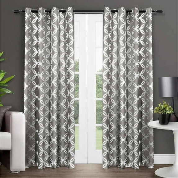 Exclusive Home Curtains Modo Metallic Geometric Grommet Top Curtain Panel Pair, 54x84, Black Pearl