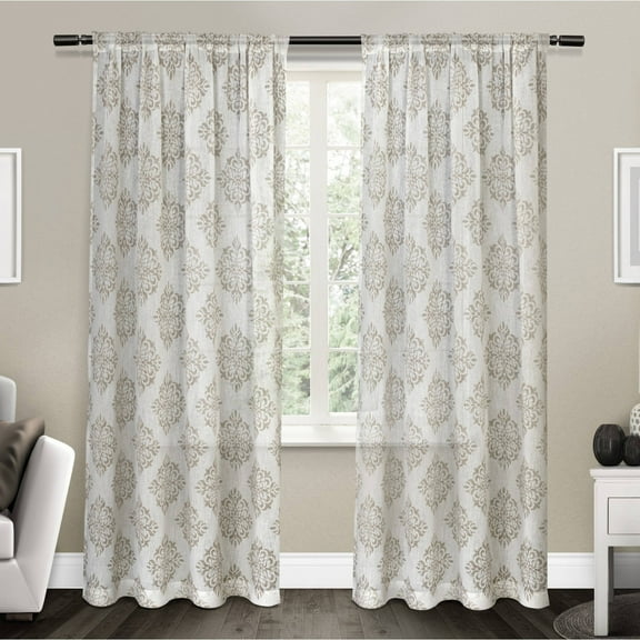 Exclusive Home Curtains Nagano Medallion Belgian Linen Rod Pocket Curtain Panel Pair, 54x84, Taupe