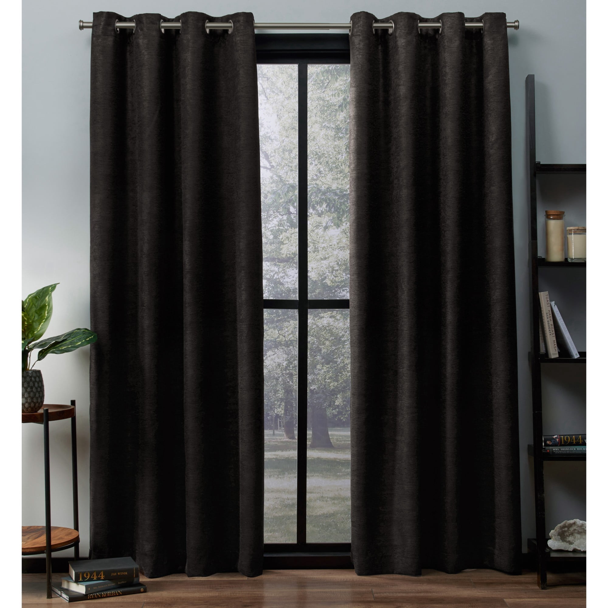 Exclusive Home Curtains Oxford Textured Sateen Room Darkening Blackout Grommet Top Curtain Panel Pair, 52x84, Espresso