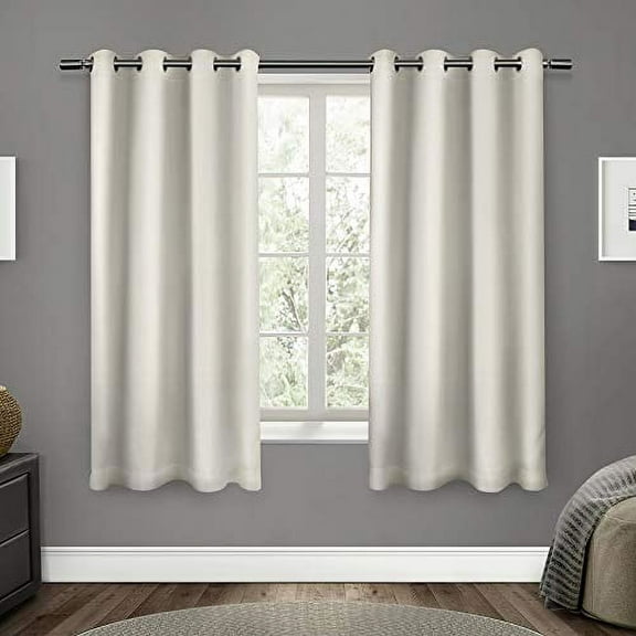 Exclusive Home Curtains Sateen Twill Woven Room Darkening Blackout Grommet Top Curtain Panel Pair, 52x63, Vanilla