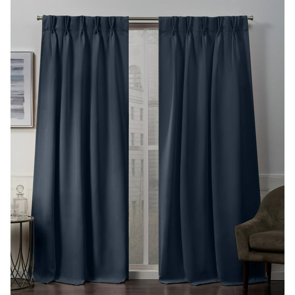 Exclusive Home Curtains Sateen Twill Woven Room Darkening Blackout Pinch Pleat Curtain Panel Pair, 84" Length, Vintage Indigo