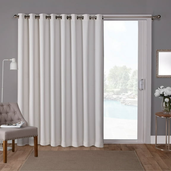 Exclusive Home Curtains Sateen Twill Woven Room Darkening Blackout Wide Patio Grommet Top Single Curtain Panel, 100x84, Vanilla