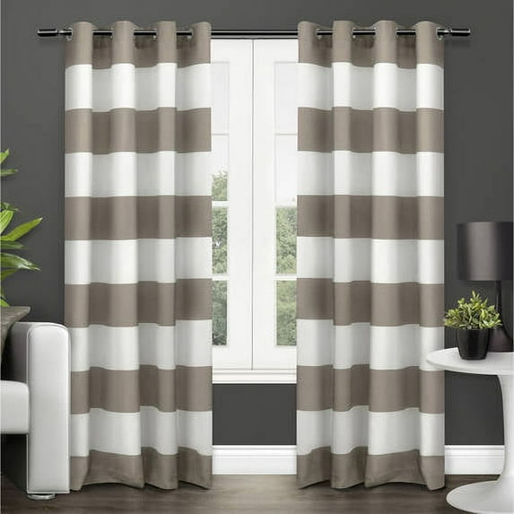 Exclusive Home Curtains Surfside Cabana Stripe Cotton Grommet Top Curtain Panel Pair, 54x84, Taupe