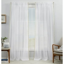 Exclusive Home Curtains Tassels Embellished Sheer Rod Pocket Curtain Panel Pair, 54x84, Linen