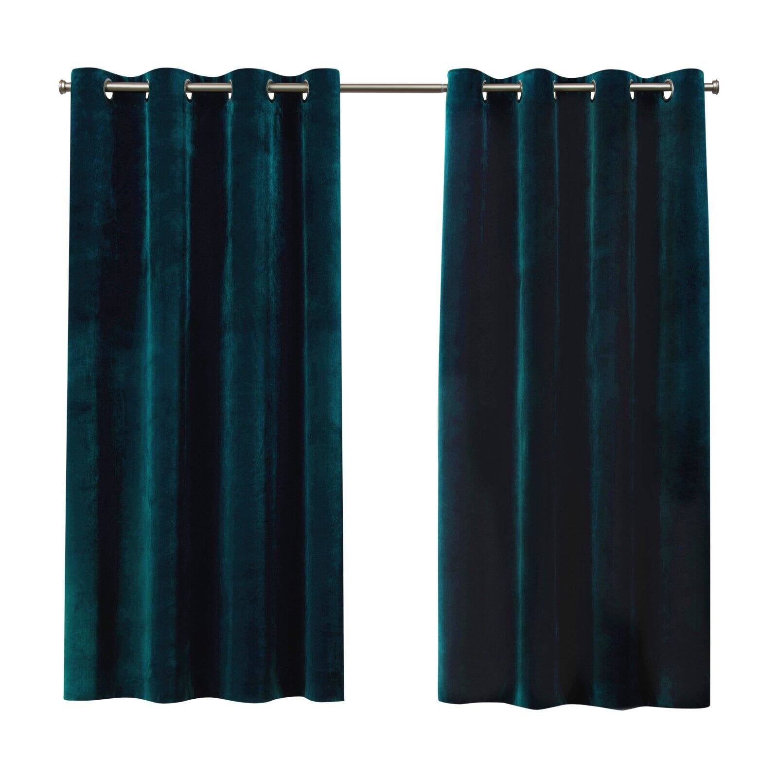 Teal Velvet Light-Filtering Grommet Top Curtain Panels