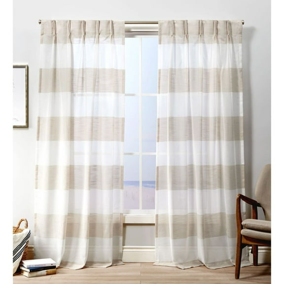 Exclusive Home Darma Sheer Linen Pinch Pleat Curtain Panel Pair, Linen, 108"
