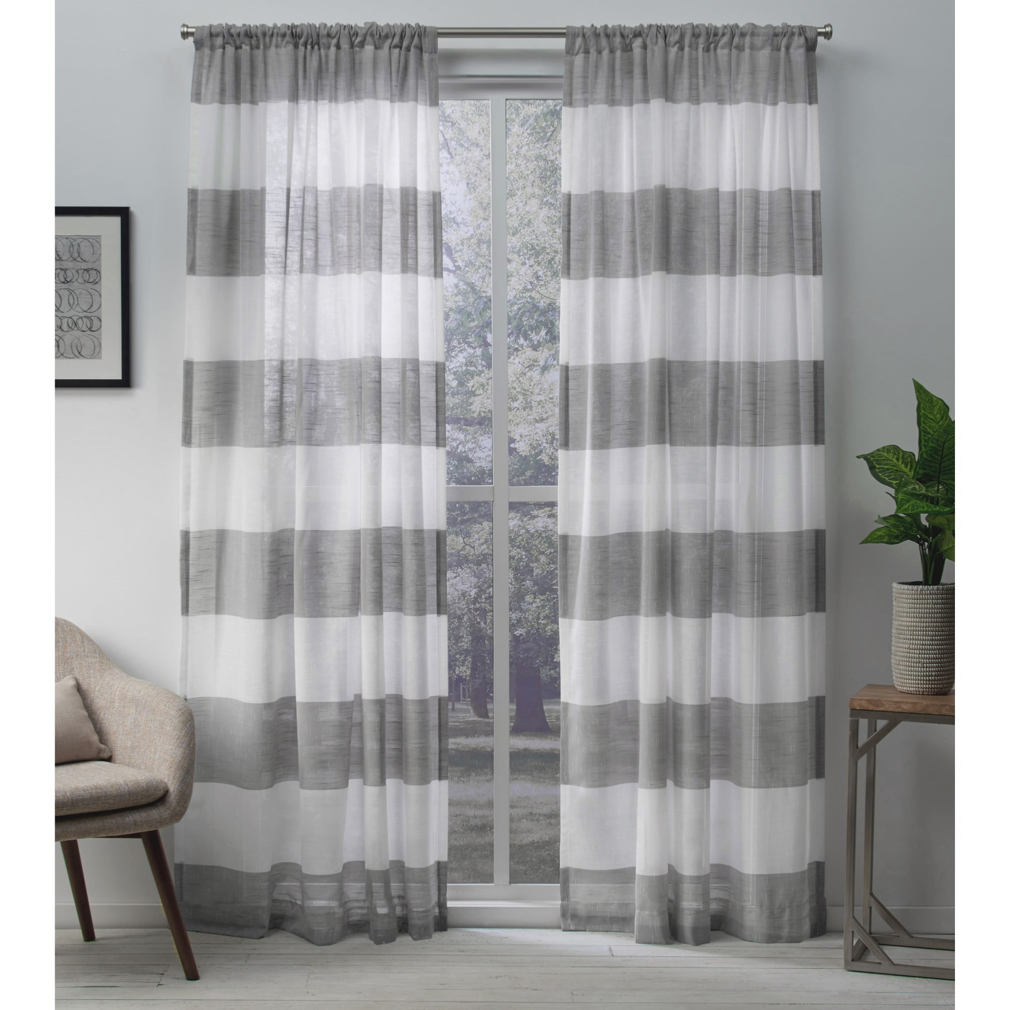 Black Pearl Sheer Linen Rod Pocket Curtain Panels, 50"x108"