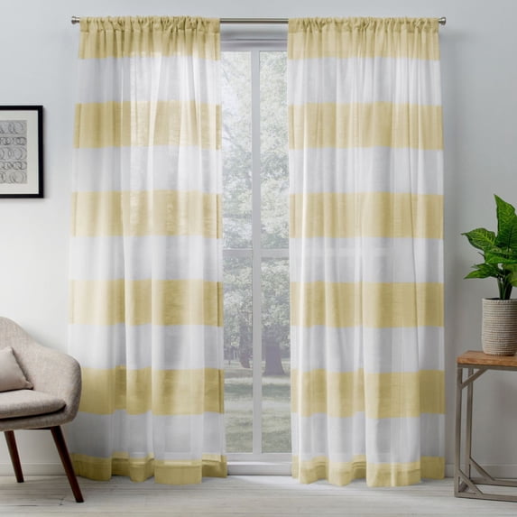 Exclusive Home Darma Sheer Linen Rod Pocket Curtain Panel Pair, 50"x96", Yellow