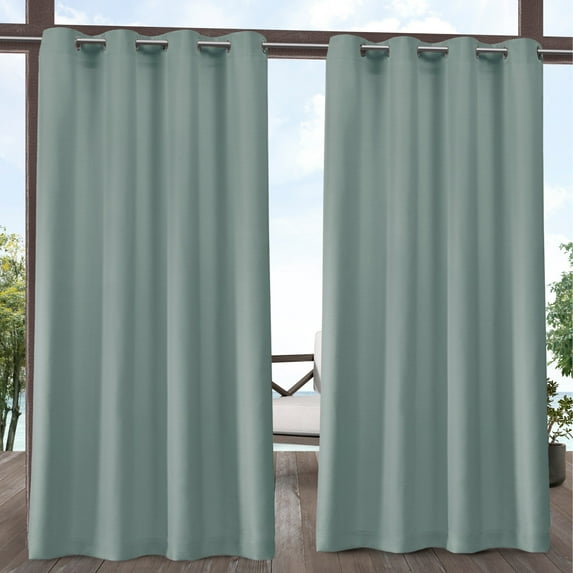 Exclusive Home Delano Heavyweight Textured Indoor/Outdoor Grommet Top Curtain Panel Pair, 54"x108", Seafoam