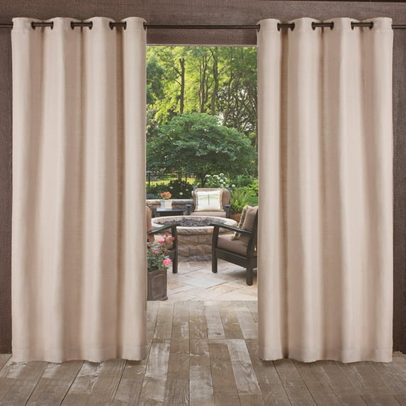 Exclusive Home Delano Heavyweight Textured Indoor/Outdoor Grommet Top Curtain Panel Pair, 54"x108", Taupe