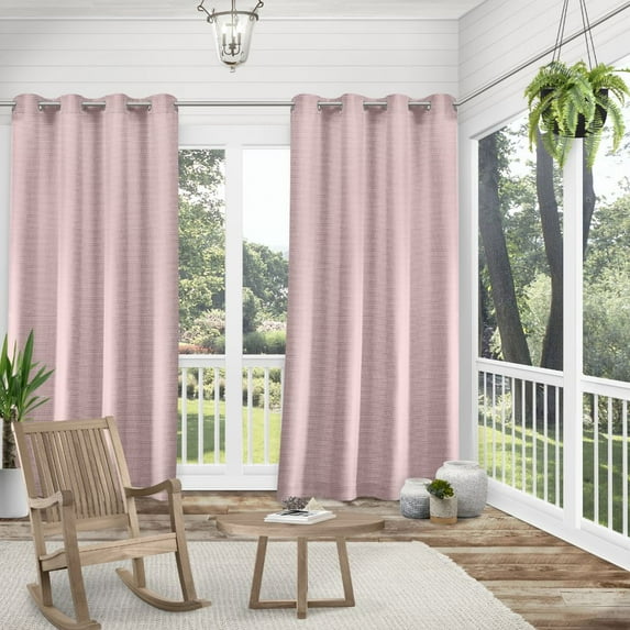 Exclusive Home Delano Heavyweight Textured Indoor/Outdoor Grommet Top Curtain Panel Pair, 54"x120", Blush