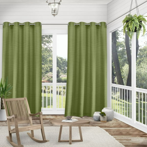Exclusive Home Delano Heavyweight Textured Indoor/Outdoor Grommet Top Curtain Panel Pair, 54"x120", Kiwi Green
