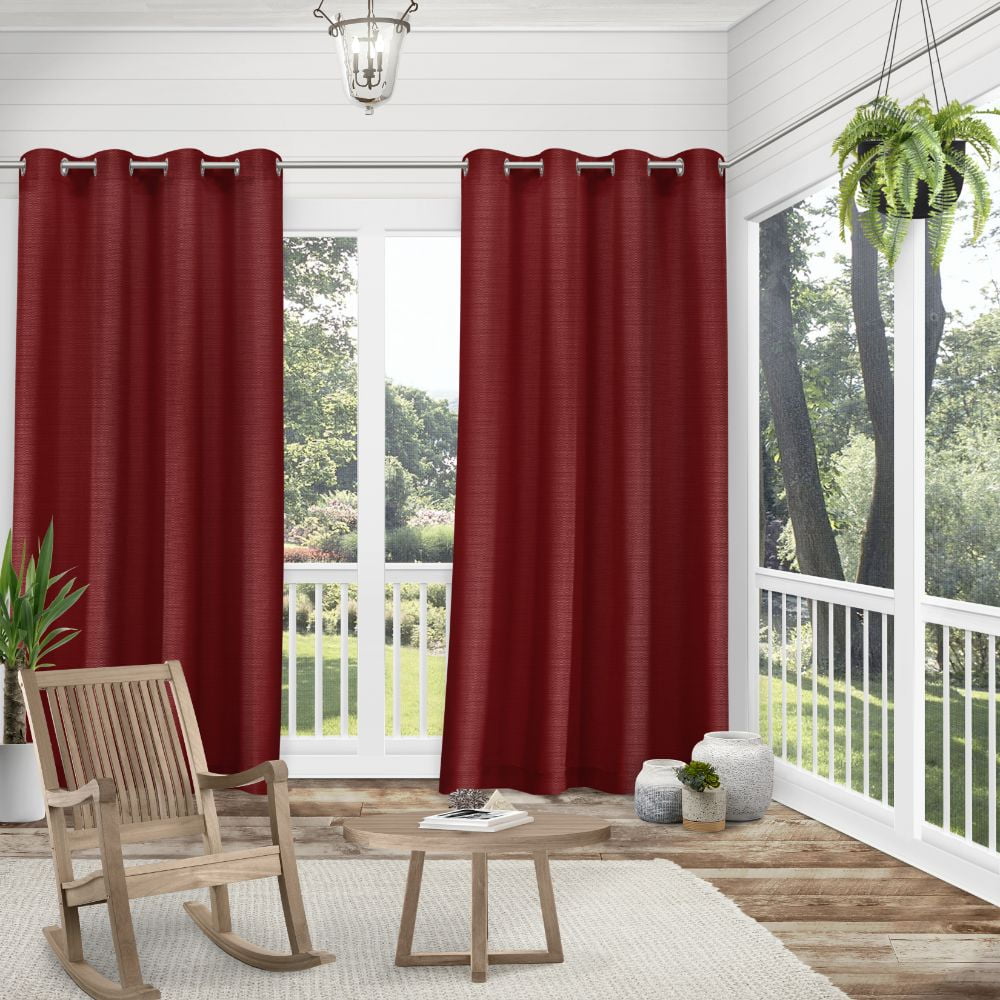 Exclusive Home Delano Heavyweight Textured Indoor/Outdoor Grommet Top Curtain Panel Pair, 54"x120", Radiant Red