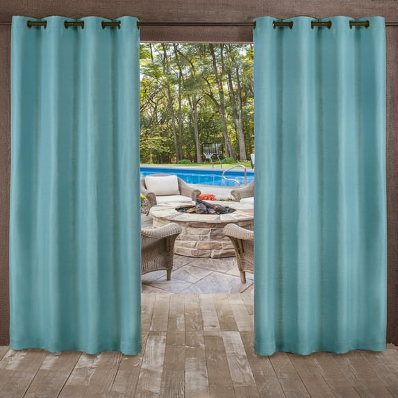 Exclusive Home Delano Heavyweight Textured Indoor/Outdoor Grommet Top Curtain Panel Pair, 54"x120", Teal
