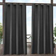 Exclusive Home Delano Heavyweight Textured Indoor/Outdoor Grommet Top Curtain Panel Pair, 54"x96", Charcoal