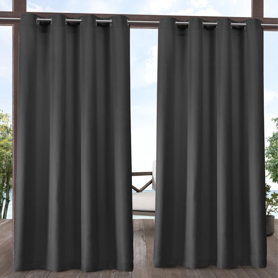 Exclusive Home Delano Heavyweight Textured Indoor/Outdoor Grommet Top Curtain Panel Pair, 54"x96", Charcoal