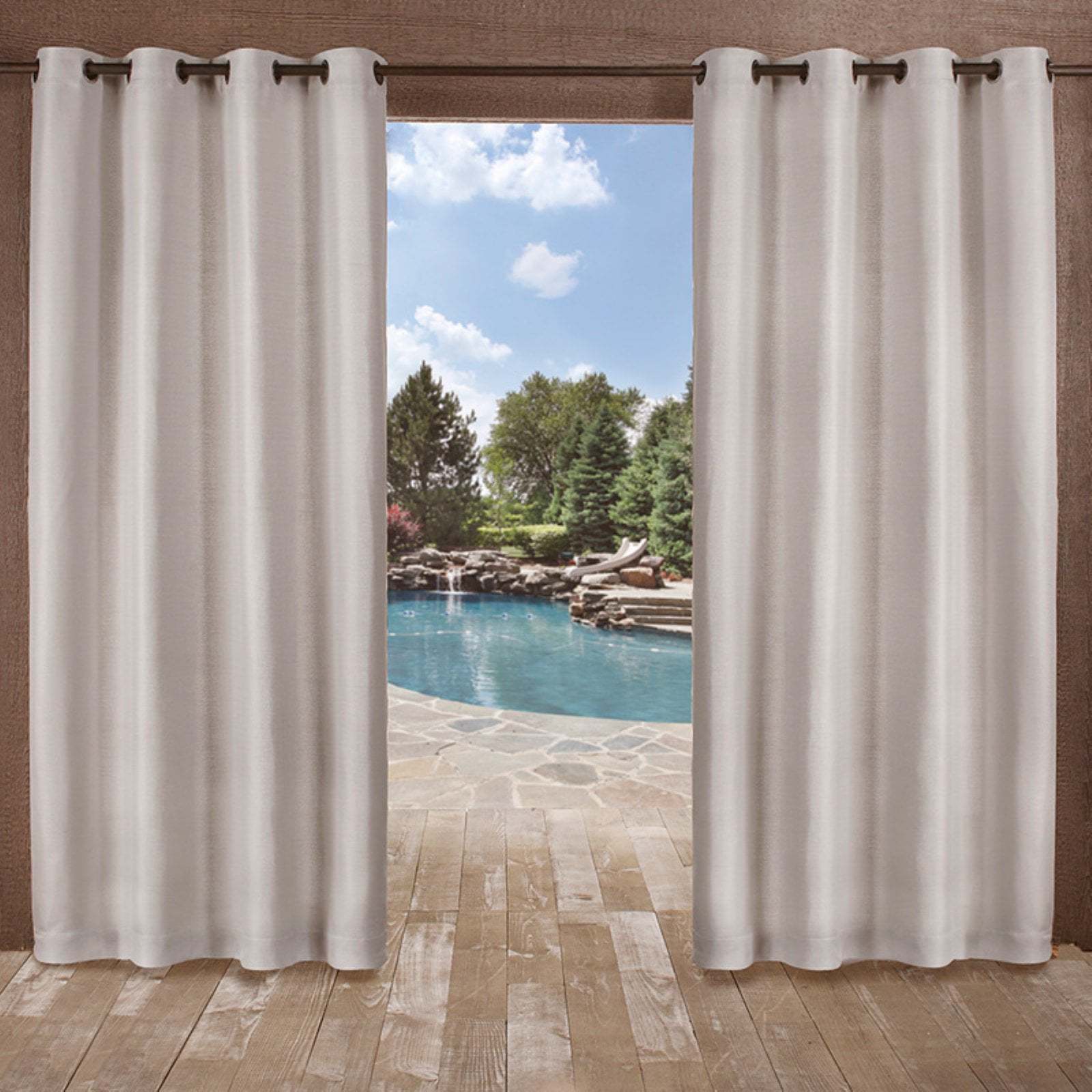 Exclusive Home Delano Heavyweight Textured Indoor/Outdoor Grommet Top Curtain Panel Pair, 54"x96", Silver
