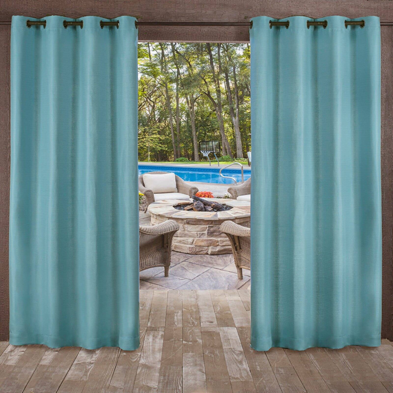 Exclusive Home Delano Heavyweight Textured Indoor/Outdoor Grommet Top Curtain Panel Pair, 54"x96", Teal