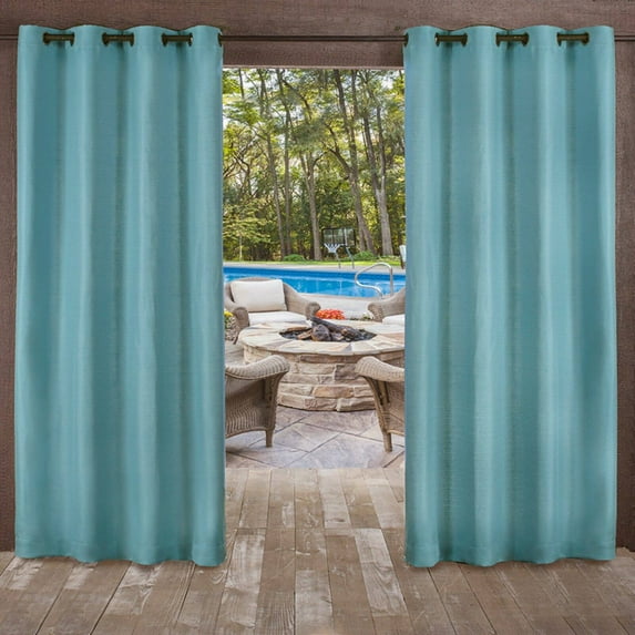 Exclusive Home Delano Heavyweight Textured Indoor/Outdoor Grommet Top Curtain Panel Pair, 54"x96", Teal