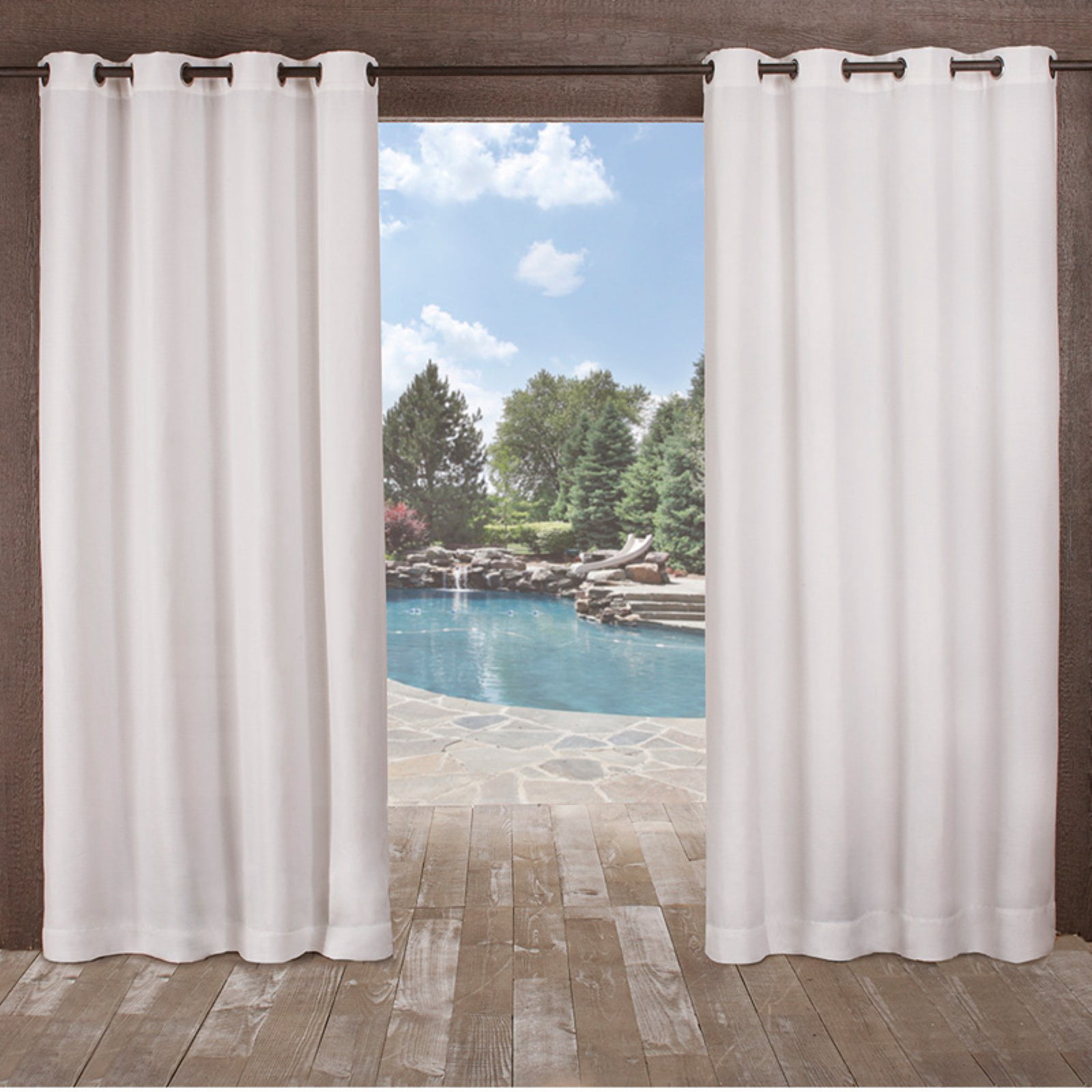 Exclusive Home Delano Heavyweight Textured Indoor/Outdoor Grommet Top Curtain Panel Pair, 54"x96", Winter White