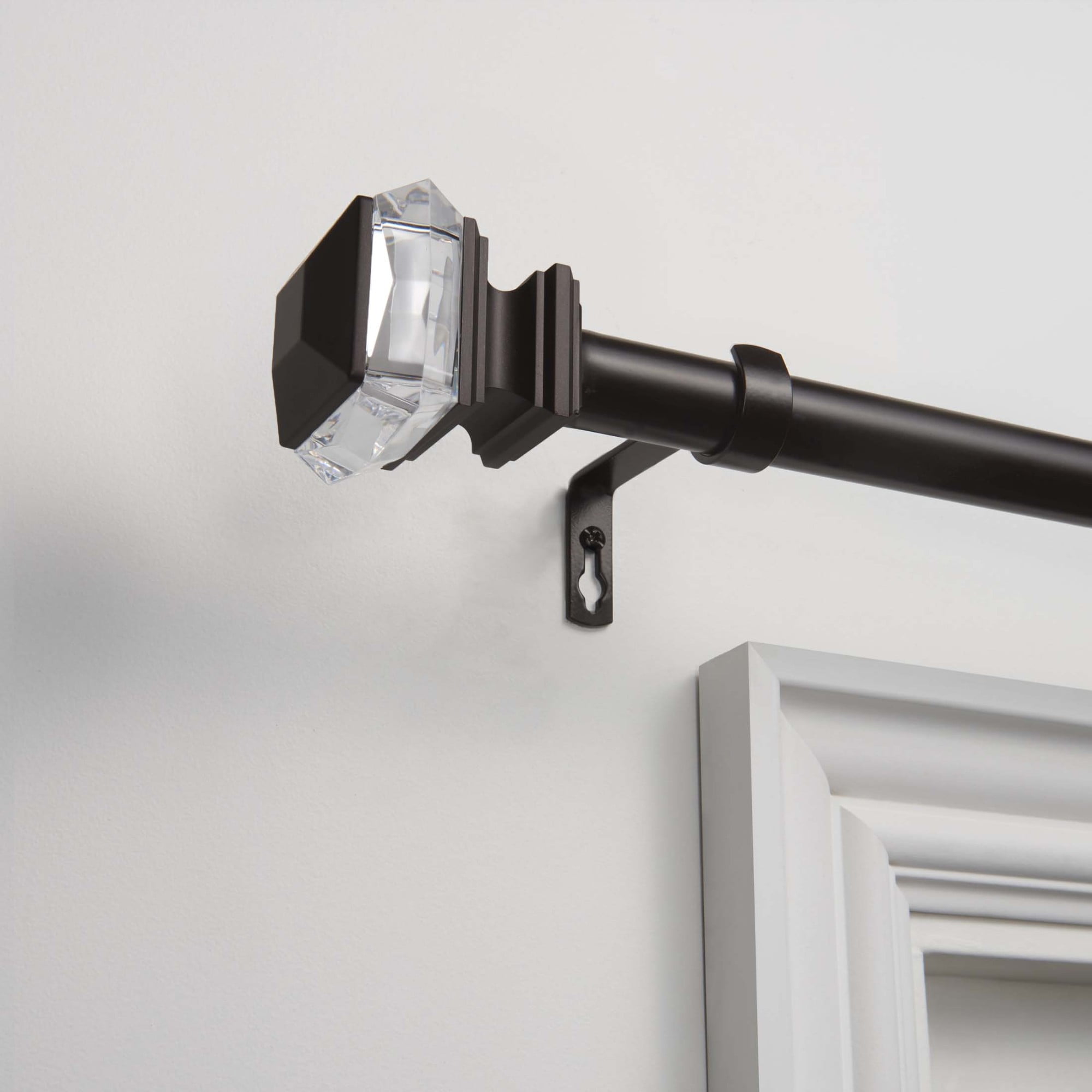 Adjustable Gray Iron Curtain Rod with Ribbed Finials