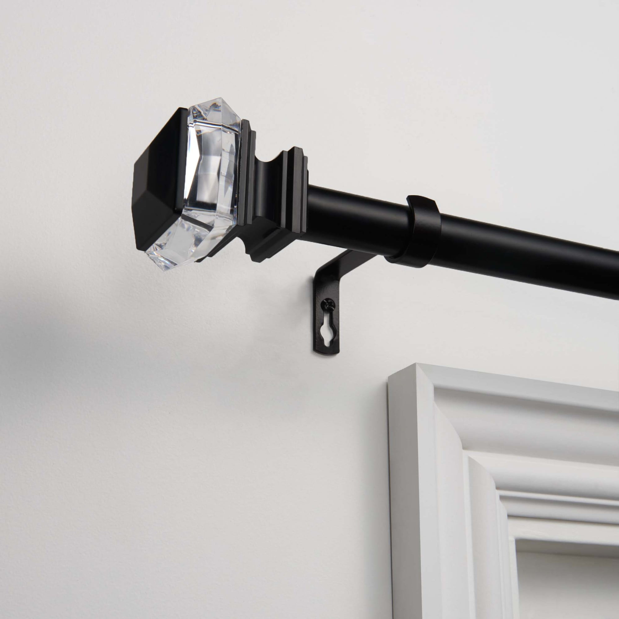 Matte Silver Adjustable Iron Curtain Rod with Ribbed Finials