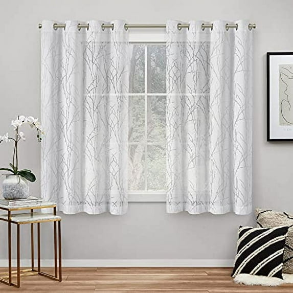 Exclusive Home Edinburgh Sheer Branch Burnout Grommet Top Curtain Panel Pair, 52"x63", Winter White