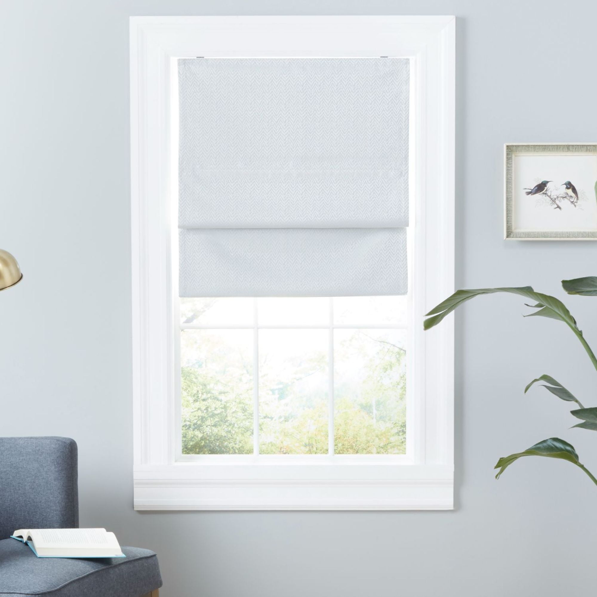 Esme White Fabric Cordless Blackout Roman Shade