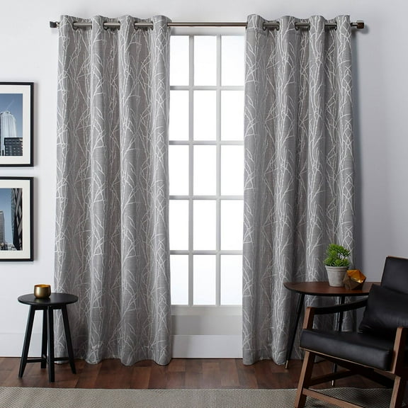 Exclusive Home Finesse Branch Print Grommet Top Curtain Panel Pair, 54"x96", Ash Grey