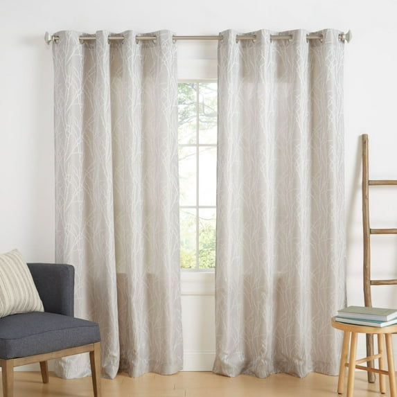 Exclusive Home Finesse Branch Print Grommet Top Curtain Panel Pair, 54"x96", Dove Grey