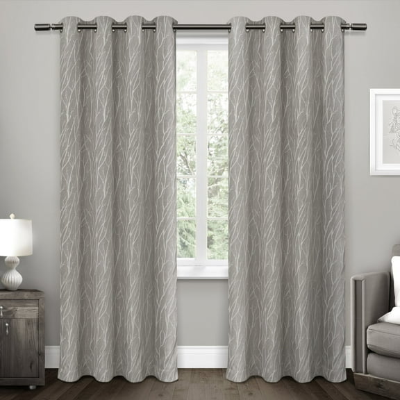 Exclusive Home Forest Hill Woven Room Darkening Blackout Grommet Top Curtain Panel Pair, 52"x108", Ash Grey