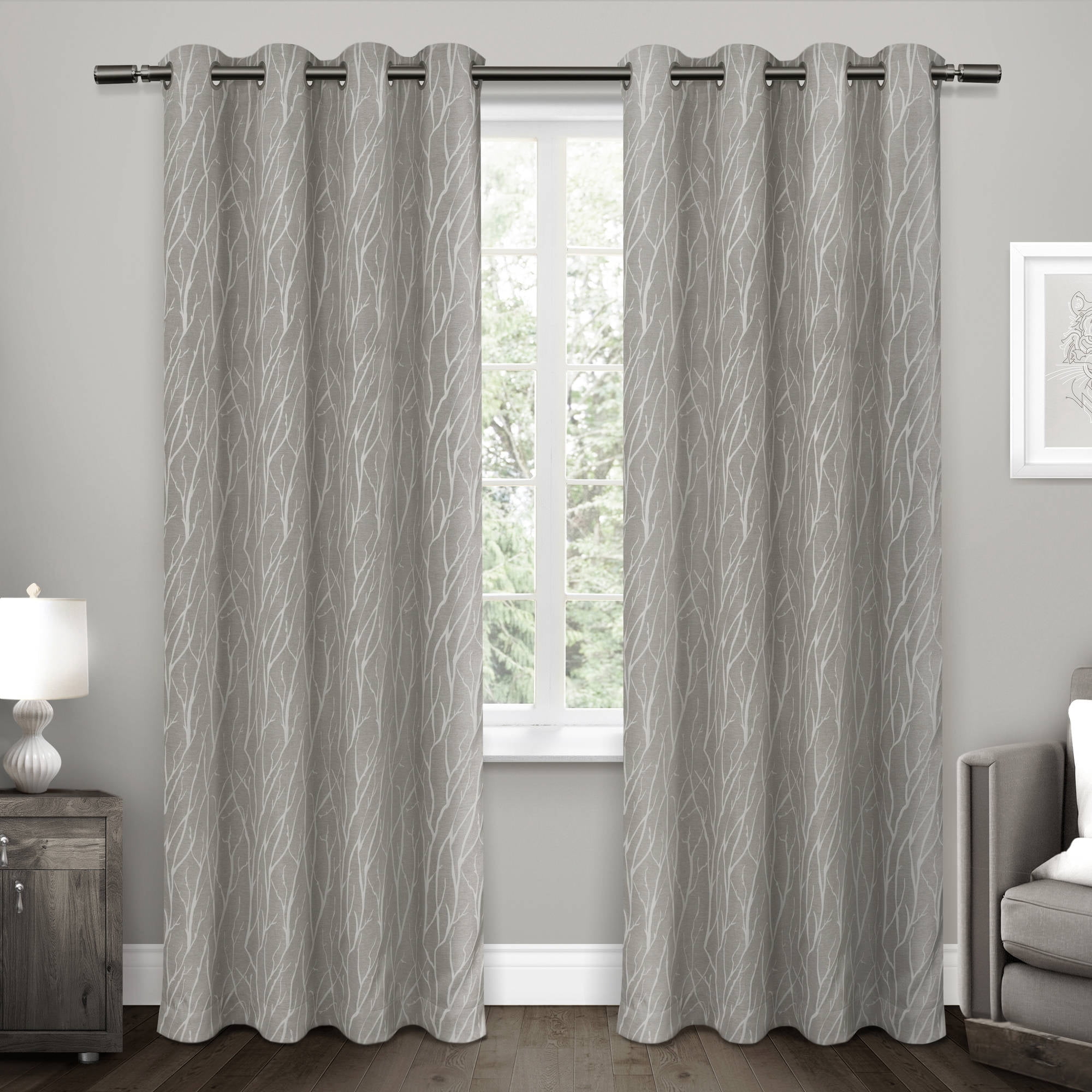 Exclusive Home Forest Hill Woven Room Darkening Blackout Grommet Top Curtain Panel Pair, 52"x84", Ash Grey
