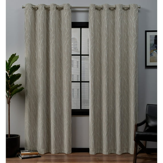 Exclusive Home Forest Hill Woven Room Darkening Blackout Grommet Top Curtain Panel Pair, 52"x84", Linen