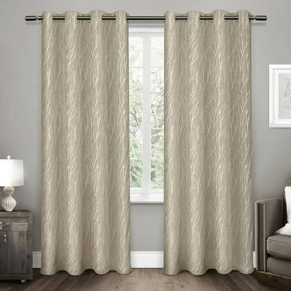 Exclusive Home Forest Hill Woven Room Darkening Blackout Grommet Top Curtain Panel Pair, 52"x84", Natural