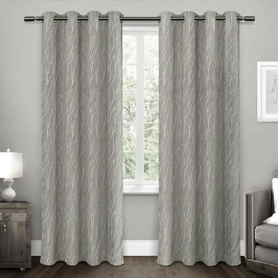 Exclusive Home Forest Hill Woven Room Darkening Blackout Grommet Top Curtain Panel Pair, 52"x96", Ash Grey