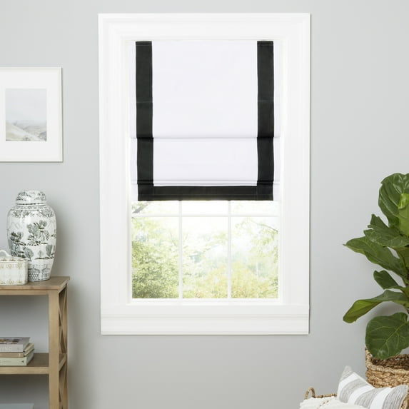 Exclusive Home Frontera 100% Blackout Roman Shade, 27"x64", White/Black