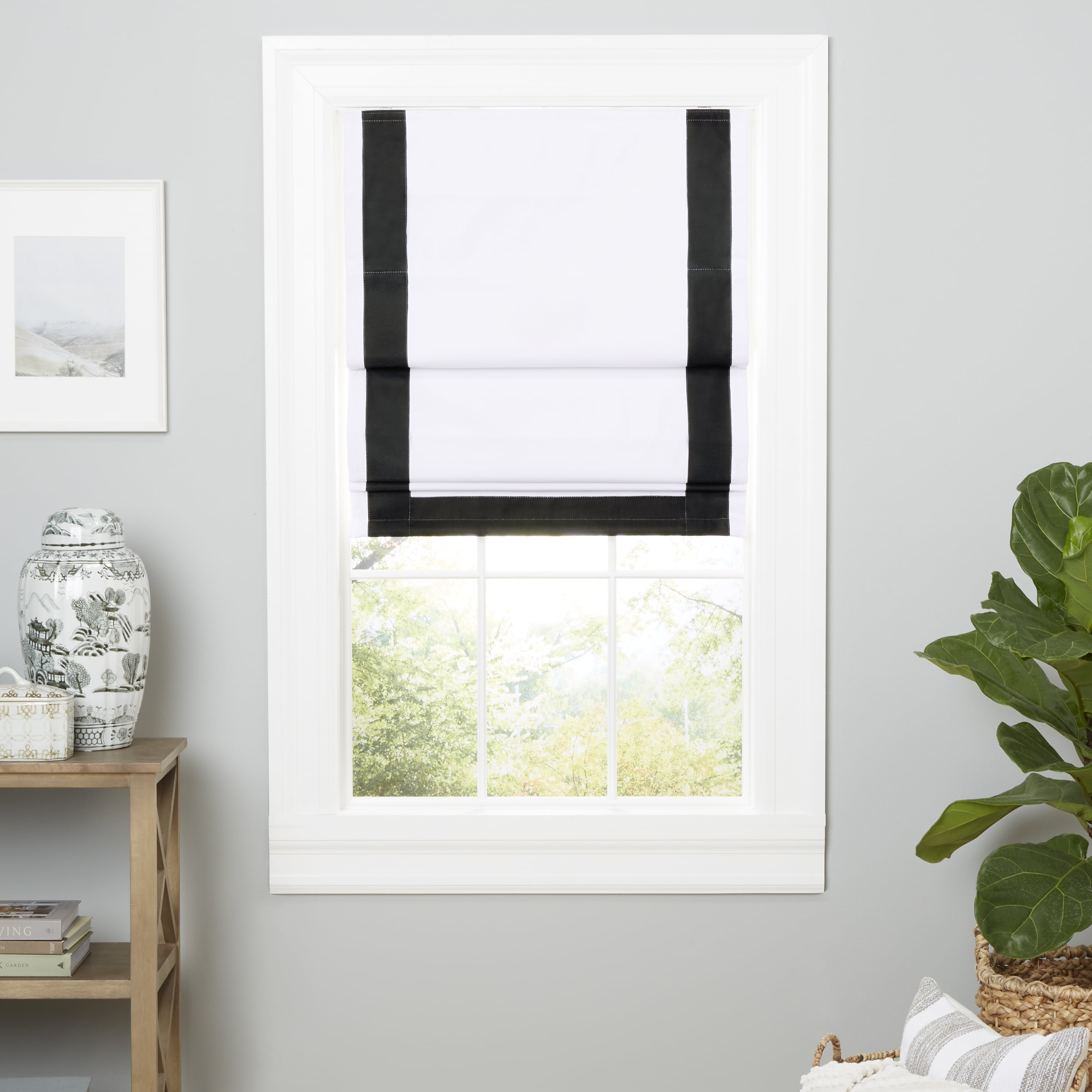 Exclusive Home Frontera 100% Blackout Roman Shade, 31"x64", White/Black