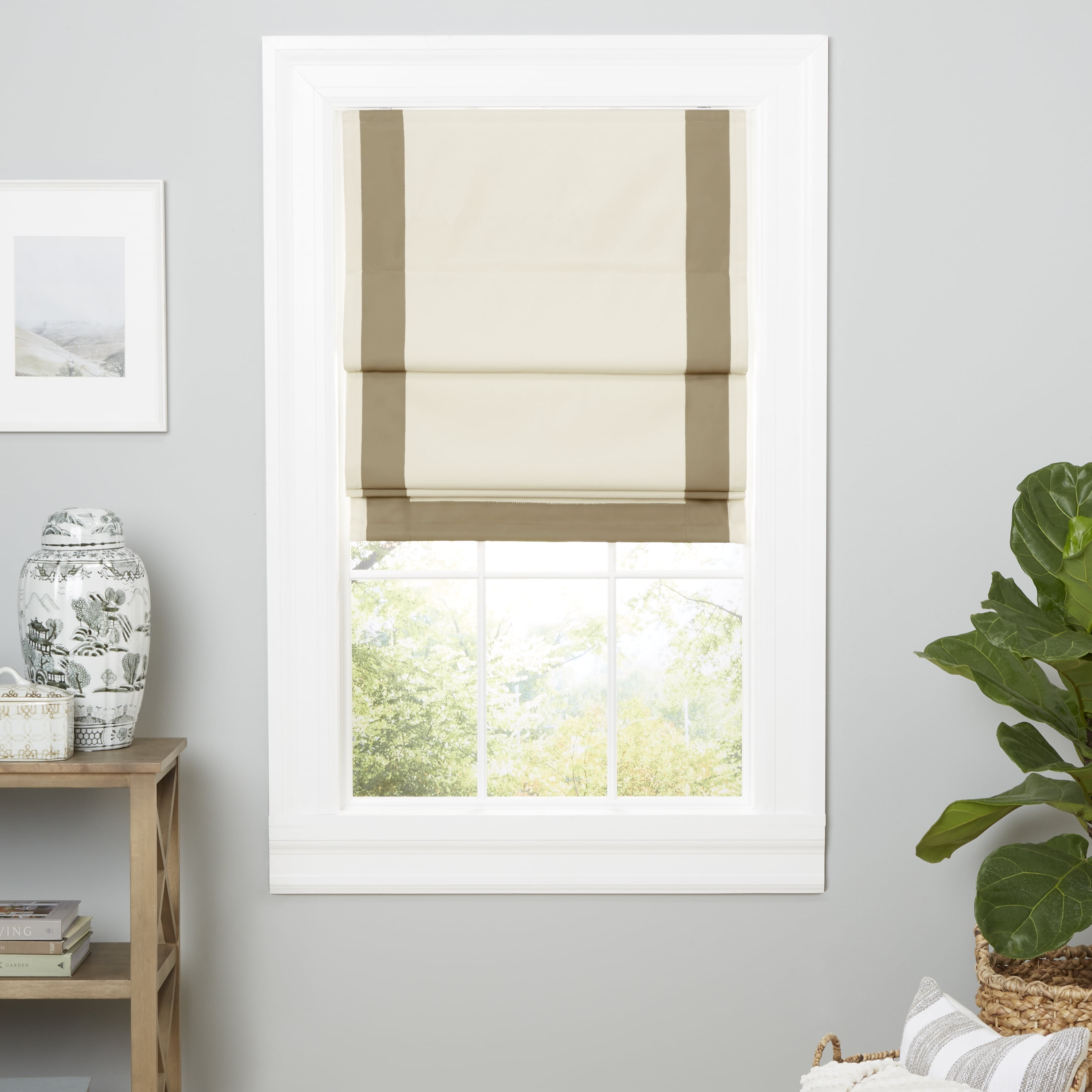 Exclusive Home Frontera Blackout Roman Window Shade, Natural/Taupe, 27"x64"