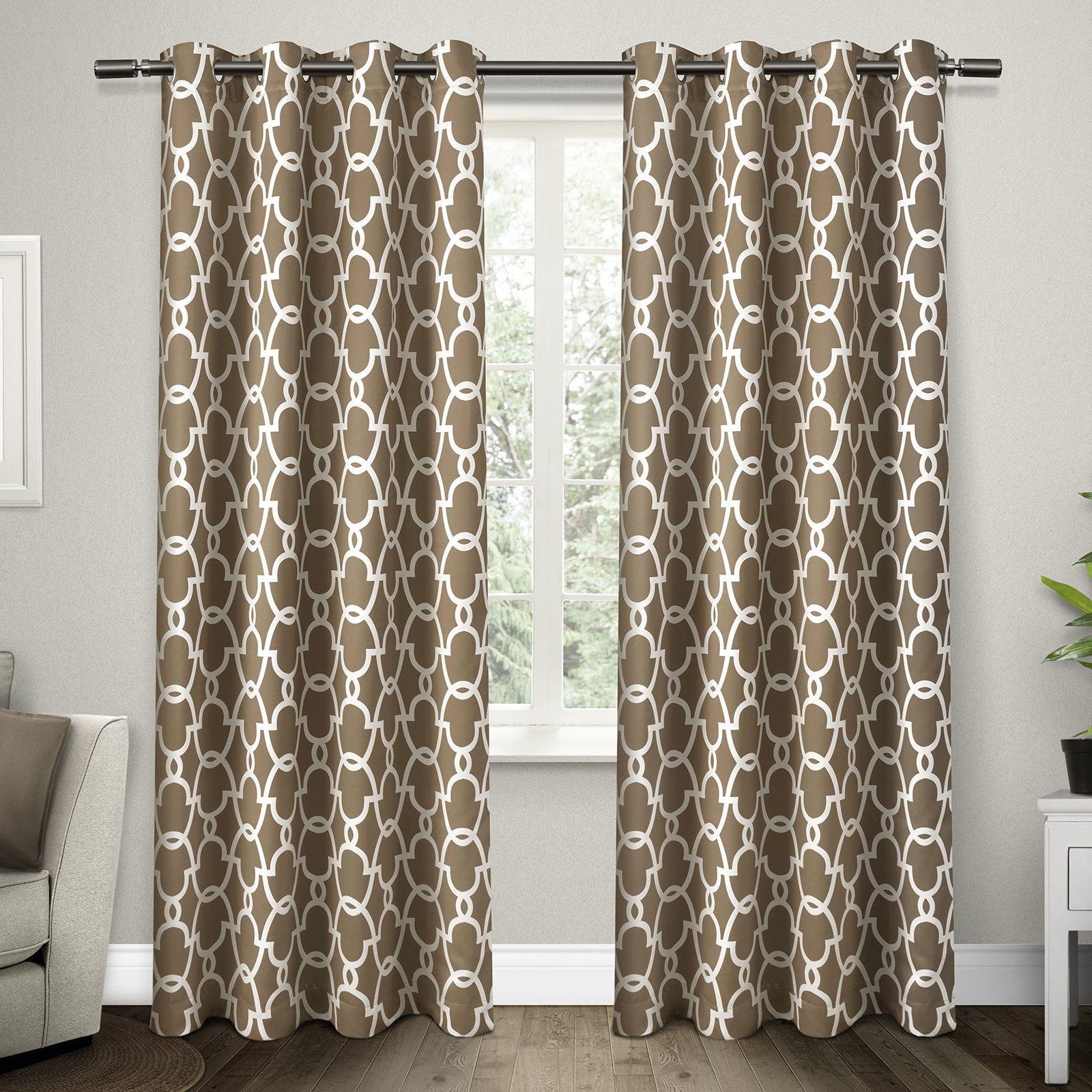 Exclusive Home Gates Sateen Room Darkening Blackout Thermal Grommet Top Curtain Panel Pair, 52"x63", Taupe