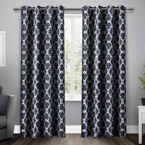 Exclusive Home Gates Sateen Room Darkening Blackout Thermal Grommet Top Curtain Panel Pair, 52"x84", Peacoat Blue