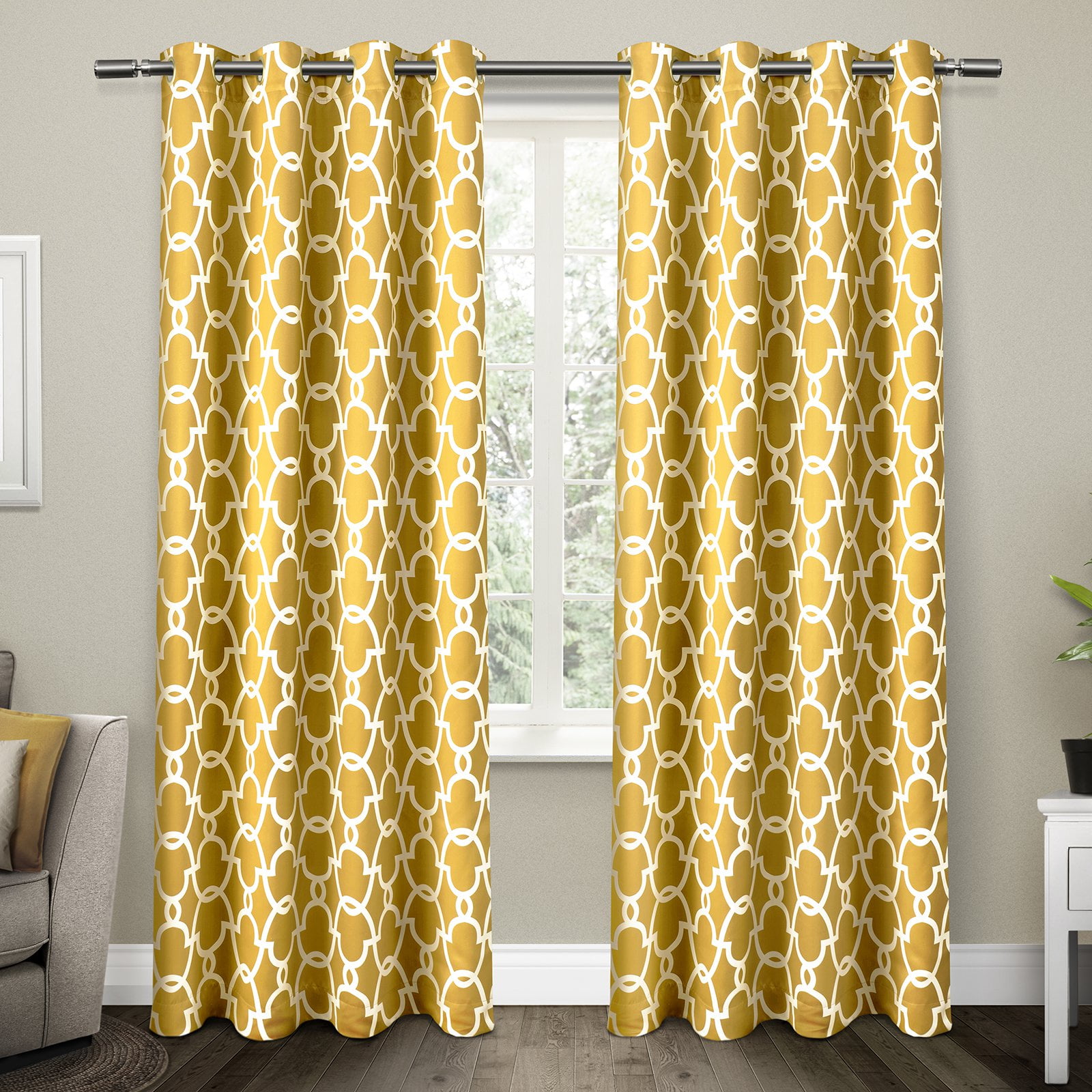Exclusive Home Gates Sateen Room Darkening Blackout Thermal Grommet Top Curtain Panel Pair, 52"x84", Sundress Yellow