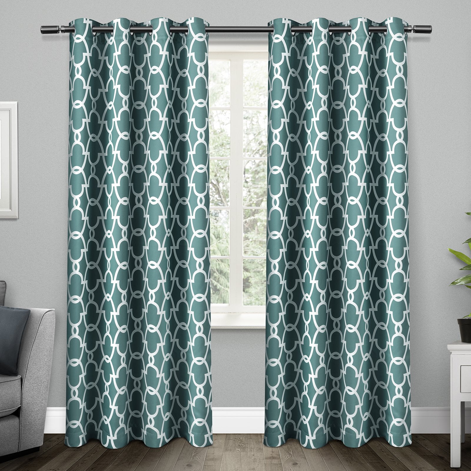 Exclusive Home Gates Sateen Room Darkening Blackout Thermal Grommet Top Curtain Panel Pair, 52"x84", Teal