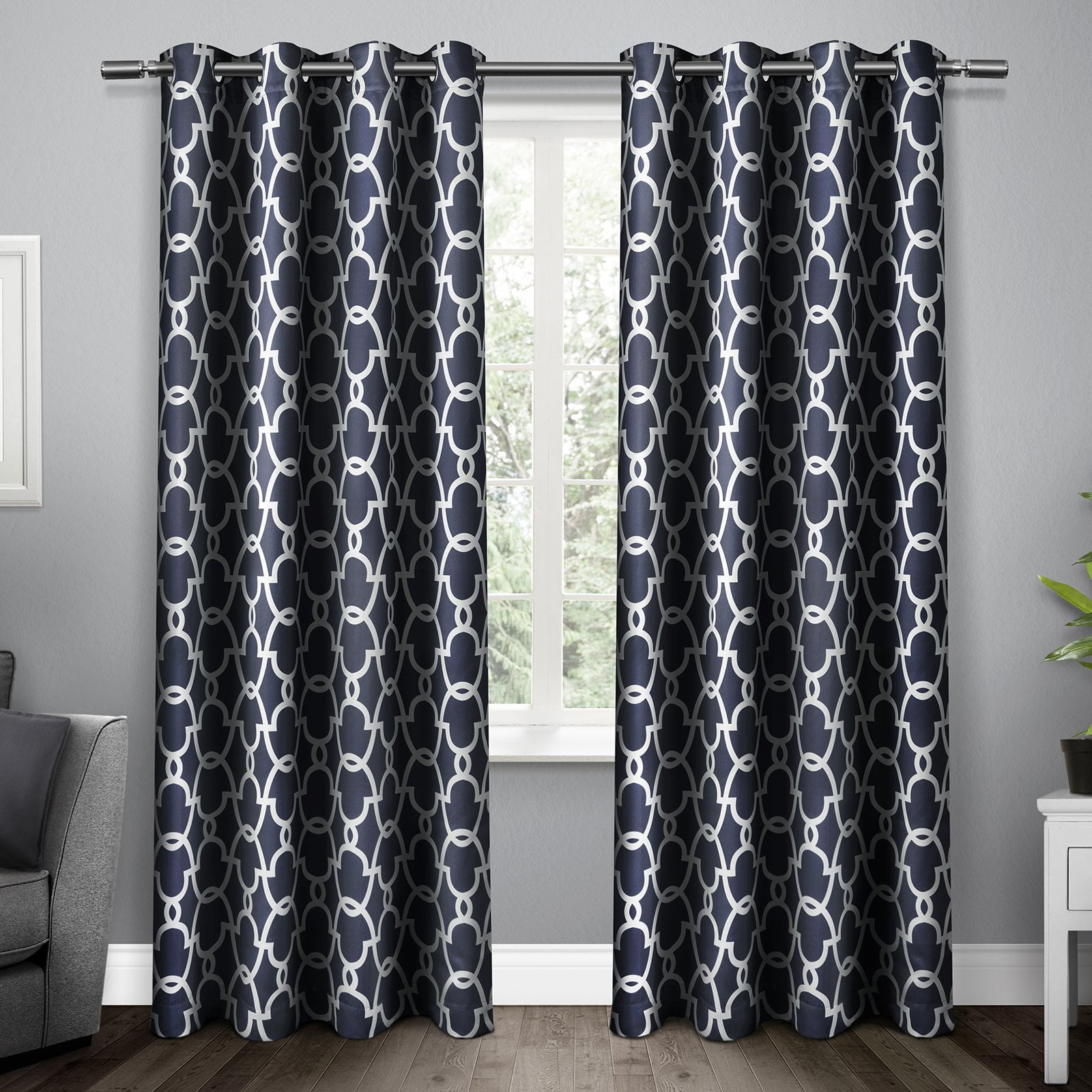 Exclusive Home Gates Sateen Room Darkening Blackout Thermal Grommet Top Curtain Panel Pair, 52"x96", Peacoat Blue