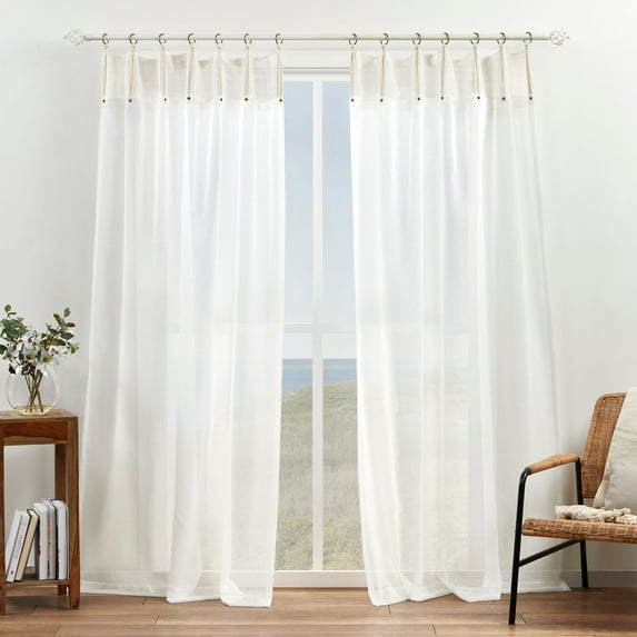 Exclusive Home Hawkins Sheer Bronze Ring Top Curtain Panels, 54"x84", Natural, Set of 2