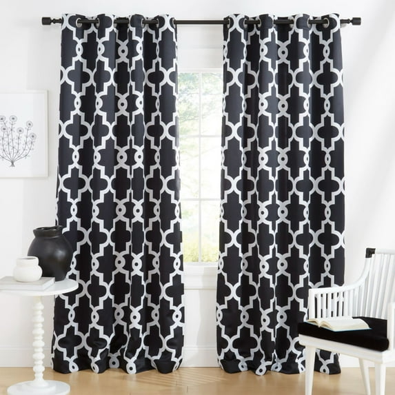 Exclusive Home Ironwork Sateen Woven Room Darkening Blackout Grommet Top Curtain Panel Pair, 52"x96", Black