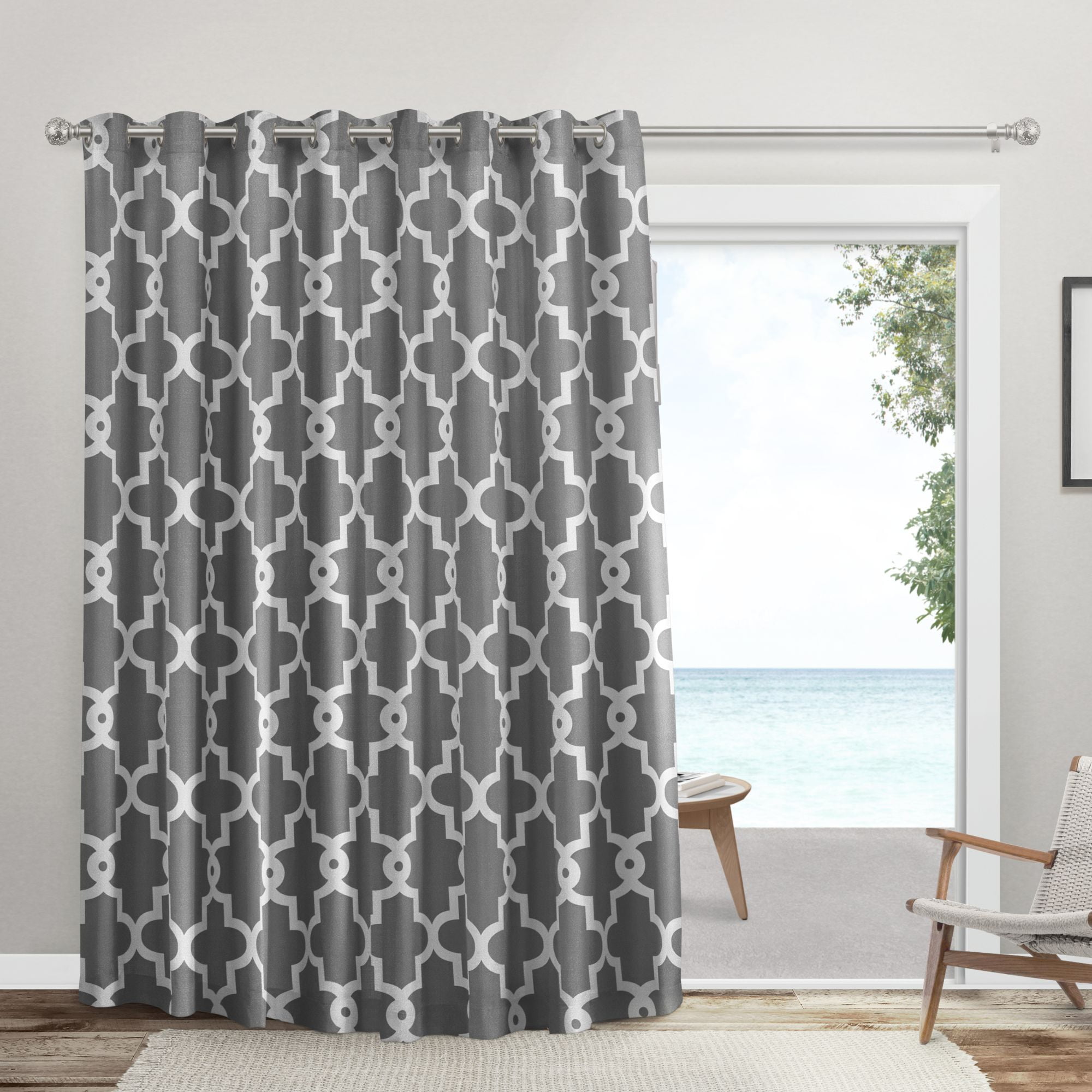 Exclusive Home Ironwork Sateen Woven Room Darkening Blackout Grommet Top Patio Curtain Panel, 108"x84", Black Pearl