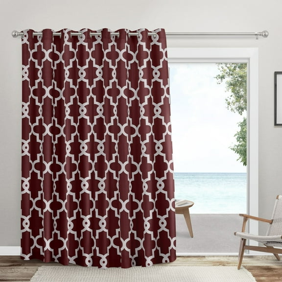 Exclusive Home Ironwork Sateen Woven Room Darkening Blackout Grommet Top Patio Curtain Panel, 108"x84", Burgundy