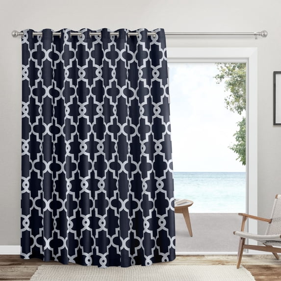 Exclusive Home Ironwork Sateen Woven Room Darkening Blackout Grommet Top Patio Curtain Panel, 108"x84", Peacoat Blue
